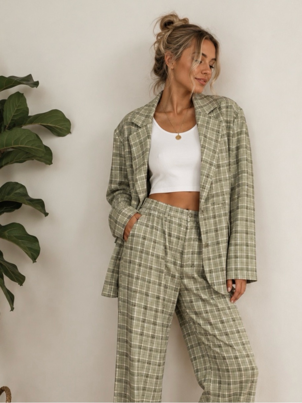Lena Brooklyn and Bailey lash next door matching plaid blazer set